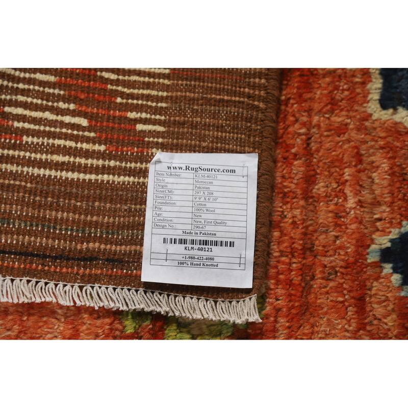 Moroccan Oriental Area Rug Handmade Orange Geometric Wool Carpet - 6'10" x 9'9"