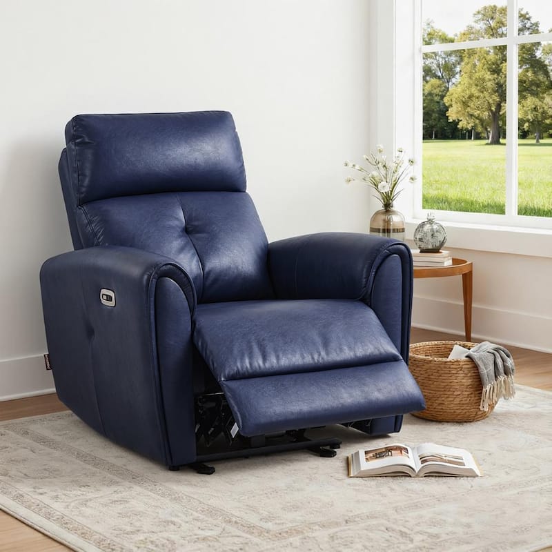 MCombo Power Small Recliners, Modern Zero Wall Hugger Recliners Chair with Lumbar Support, USB and Charging Ports, FSC Certified - Navy Blue