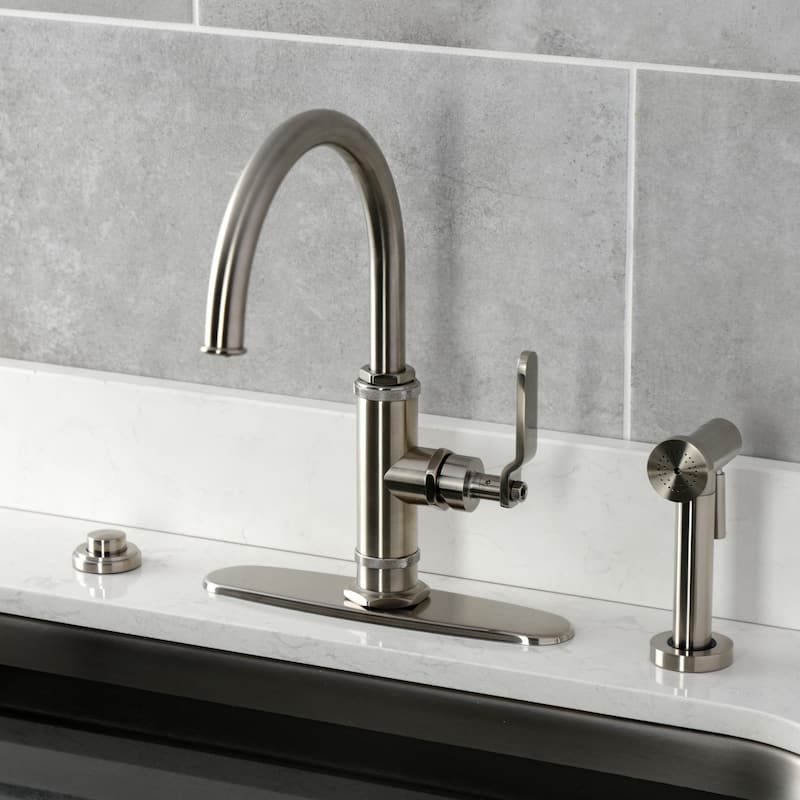Kingston Brass Whitaker Single-Handle Deck Mount Kitchen Faucet with Brass Sprayer