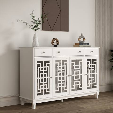 Modern Farmhouse Wood Accent Cabinet with Glass Doors Sideboard Buffet