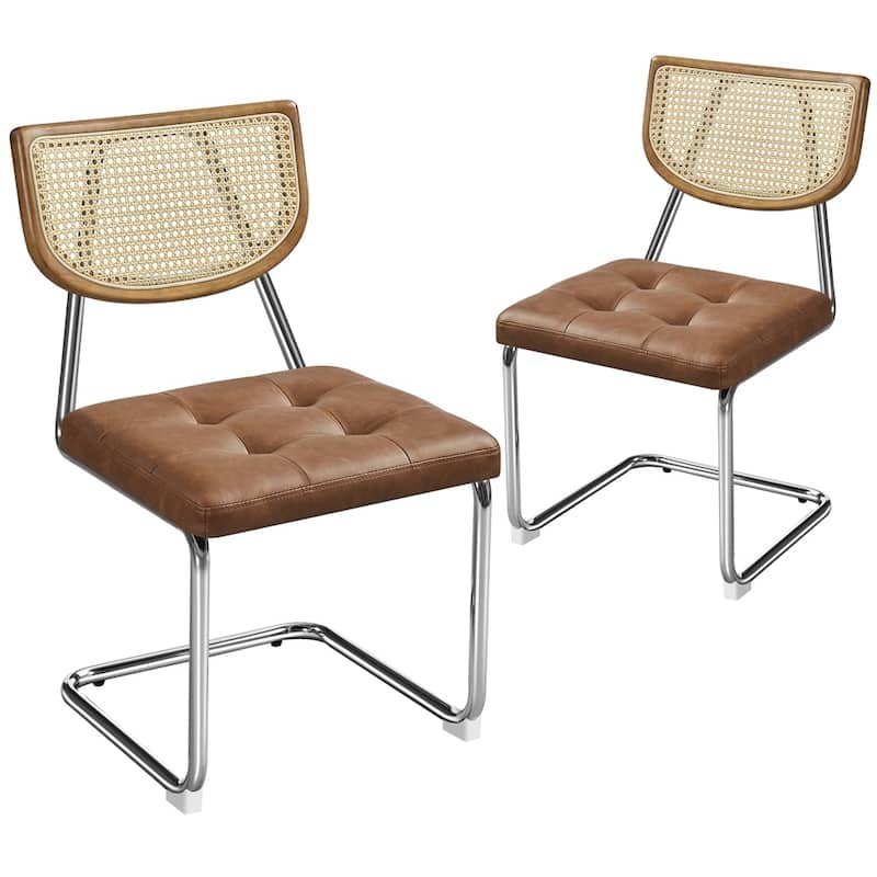 Yaheetech 2PCS Faux leather Dining Chairs Weave Kitchen Chairs With Rattan Back - N/A