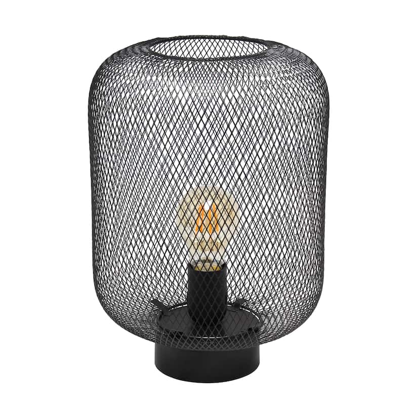 Metal Mesh Cylinder Table Lamp with On/Off Switch - 8.50 x 8.50 x 11.80 in. (L x W x H) - Black