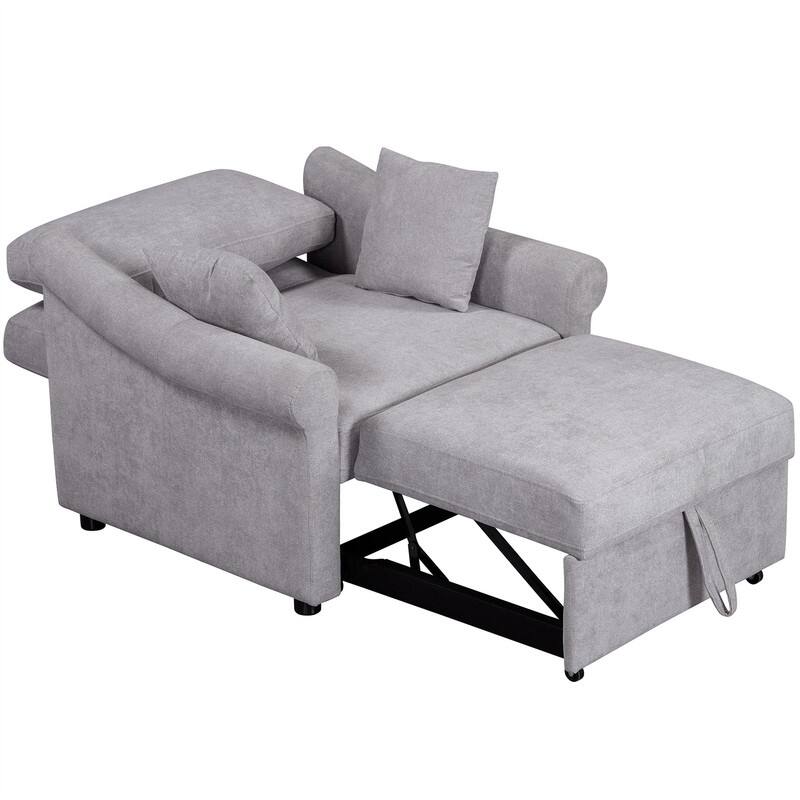 3-in-1 Convertible Sleeper Chair with Adjustable Backrest, Chenille Chair Bed Single Lounger Chair for Living Room