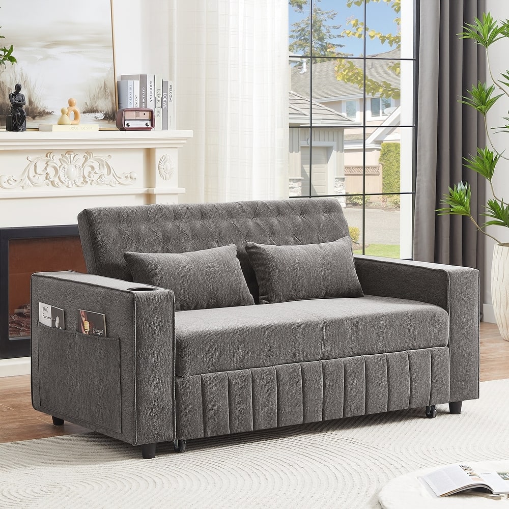 Pull-out Sofa Bed Convertible Couch Loveseat Sofa Modern Sleeper Sofa with Adjustable Backrest for Living Room