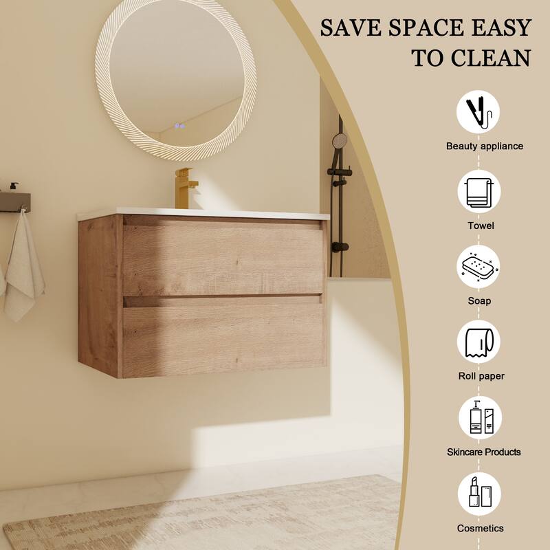 ARTCHIRLY 24/30 Inch Bathroom Vanity with Sink, Floating Bathroom Vanity with 2 Soft Close Drawers