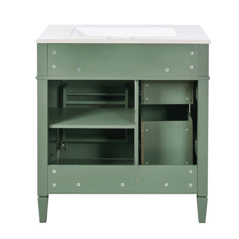 30" Bathroom Vanity Cabinet with Sink, Modern Freestanding Vanity with 2 Storage Drawers, Tip-out Drawer, and Adjustable Shelf