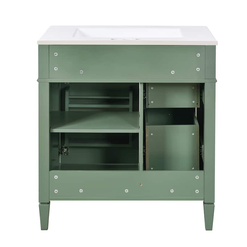 30'' Bathroom Vanity with Top Sink,Bathroom Storage Cabinet with 2 Drawers and a Tip-out Drawer, Single Sink Bathroom Vanity