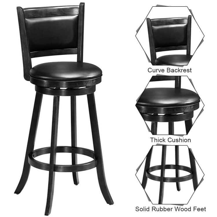 Set of 2 29" Swivel Bar Height Stool Wood Dining Chair Barstool - 17.5" x 19" x 42"(W x D x H)