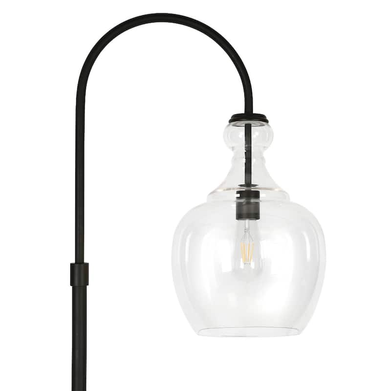 Metal Arched Floor Lamp with Dome Glass Shade and Foot Switch - 19” x 12” x 70” (D x W x H)