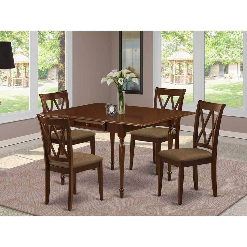 HomeStock 5-Pc Mahogany Finish Solid Wood Top-Dining Room Set with Dropleaf-Seats 4