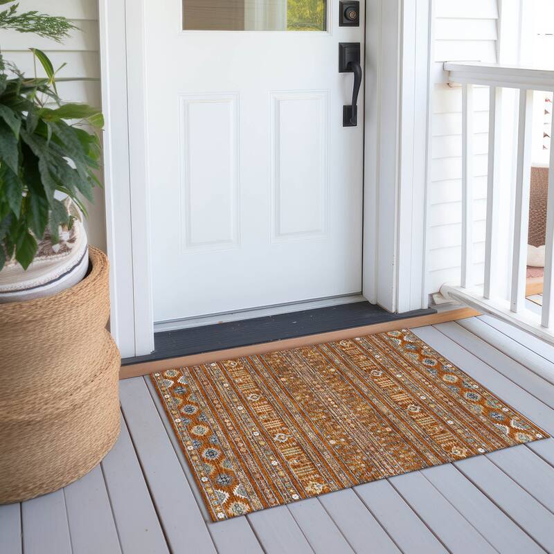 Machine Washable Indoor/ Outdoor Boho Moroccan Chantille Rug - Paprika - 1'8" x 2'6"