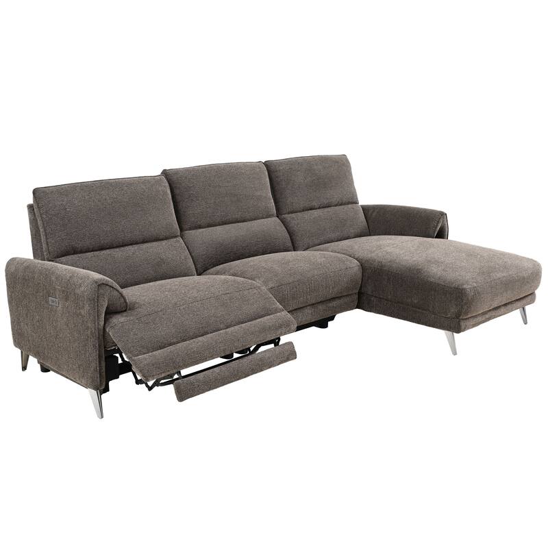 Furniture of America Pirel Modern Chenille L-Shaped Sectional Recliner with Chaise and USB Ports