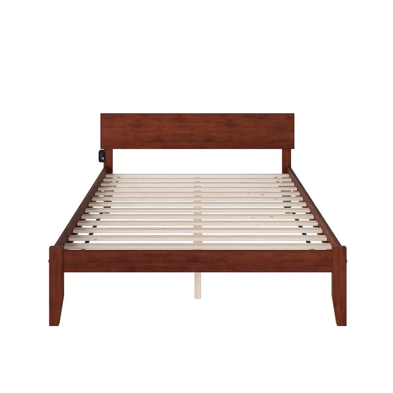 AFI Orlando Queen Platform Bed with Charging Station in Walnut