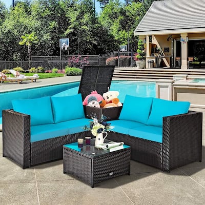 4 PCS Sectional Sofa Set Conversation Set w/ Coffee Table Storage Box