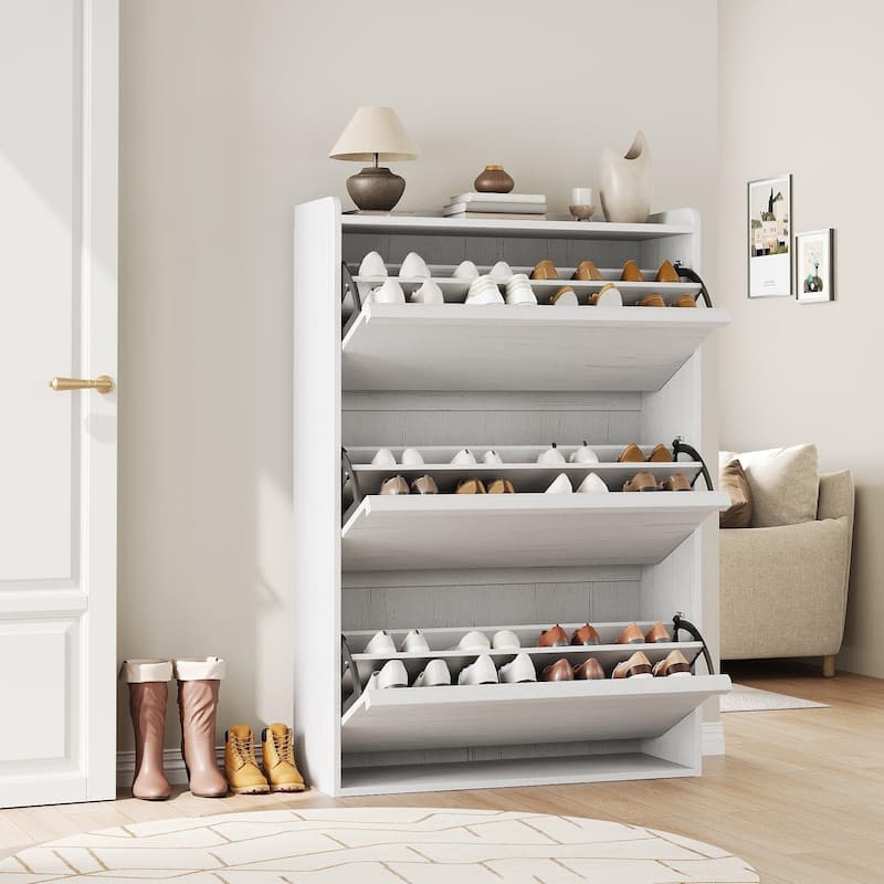 Drawer Wooden Shoe Cabinet with Adjustable Shelves - White - 3 Drawer