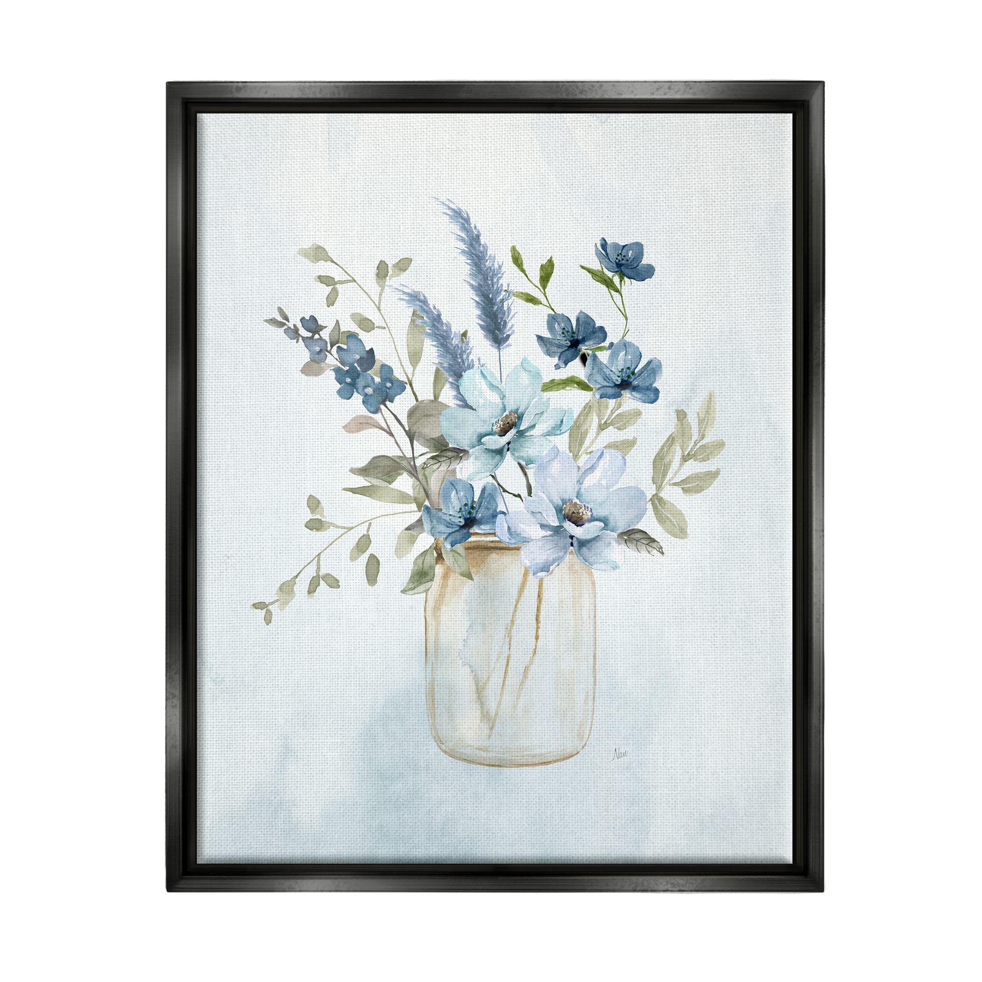 Stupell Floral Blue Bouquet Framed Floater Canvas Wall Art Design by Nan