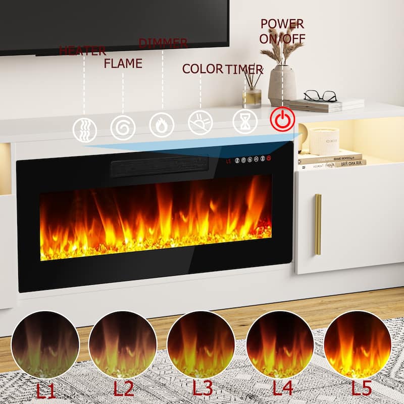 Bossin 70" Fireplace TV Stand with 36" Electric Fireplace, TV Stand for TVs Up to 80", 16 Colors LED Lights/Entertainment Center