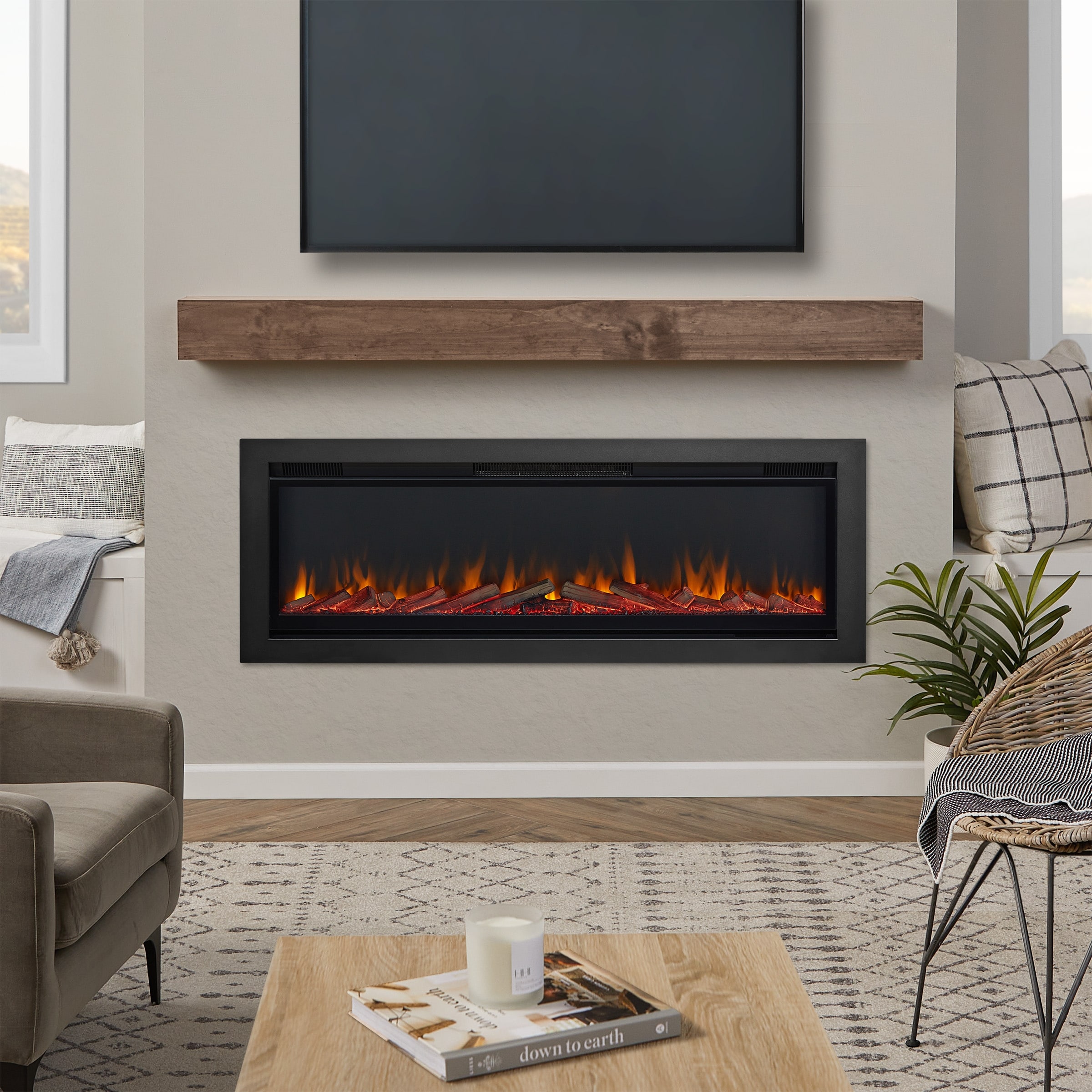 Real Flame Wall Mounted/Recessed Electric Fireplace Insert 65”