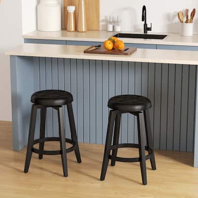 26"/30" Swivel Bar Stool Set of 2 Counter/Bar Height Rubber Wood Frame