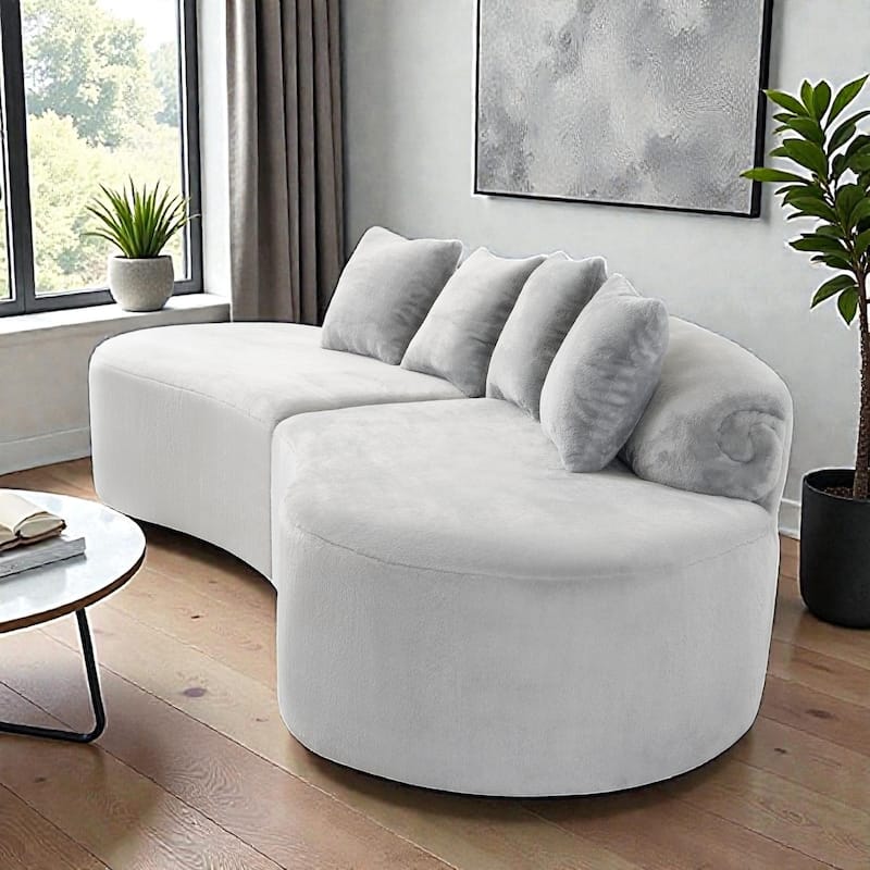 Modern Curved Flannelette Sofa, Simple Multi Seater Couch with Pillows for Living Room Lounge Space
