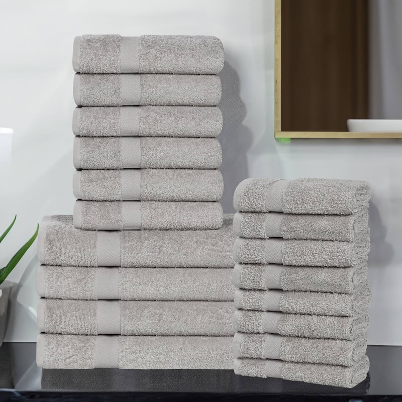 Superior Franklin Cotton Lightweight 18-Piece Assorted Towel Set - Silver