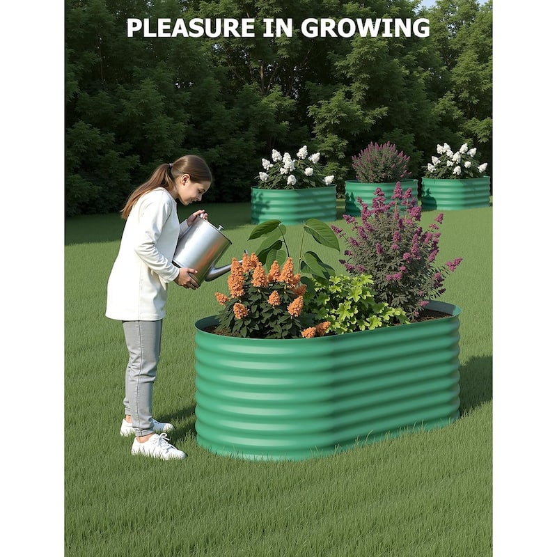 2-Pack Galvanized Steel Raised Garden Beds,Outdoor Deep Planter Box Kit with Tool