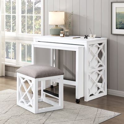 Desks and Stool Set 3pc Rolling Desk with Casters, 2 Charging ports Home Office Furniture
