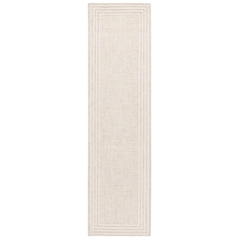 SAFAVIEH Handmade Ebony Dorith Border Wool Rug - 2'3" x 9' Runner - Grey/Ivory