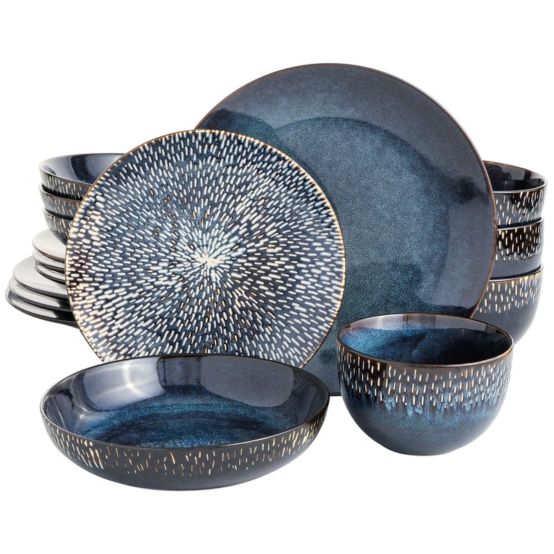Double Bowl Dinnerware Set, 4 Servings (16 Pieces), Microwave、Dishwasher Safe, Christmas, Holiday Gifts, Premium Dinnerware