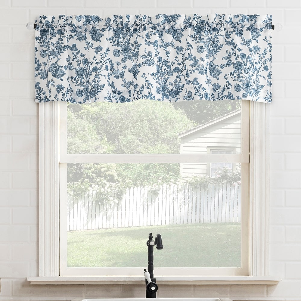 No. 918 Elara Tonal Botanical Semi-Sheer Rod Pocket 1-Piece Kitchen Curtain Valance