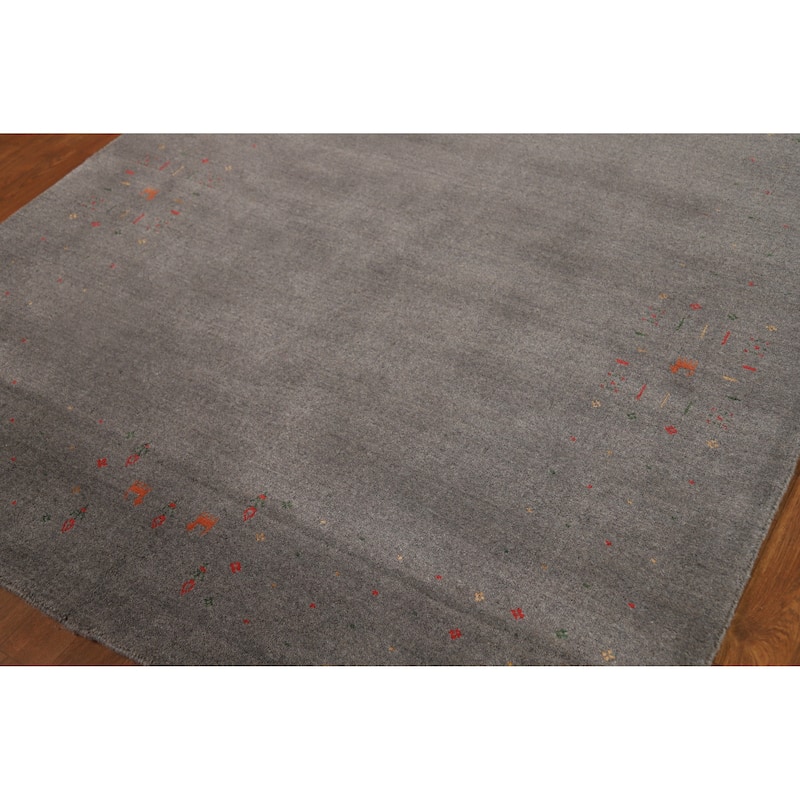 Hand Knotted Oriental 100% Wool Carpet Tribal Tribal Greys & Charcoal Gabbeh Area Rug - 8' 3'' X 5' 2''