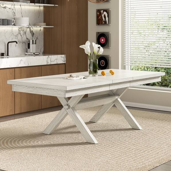VECELO 90 Inch Modern Solid Wood Rectangular Extendable Dining Table ...