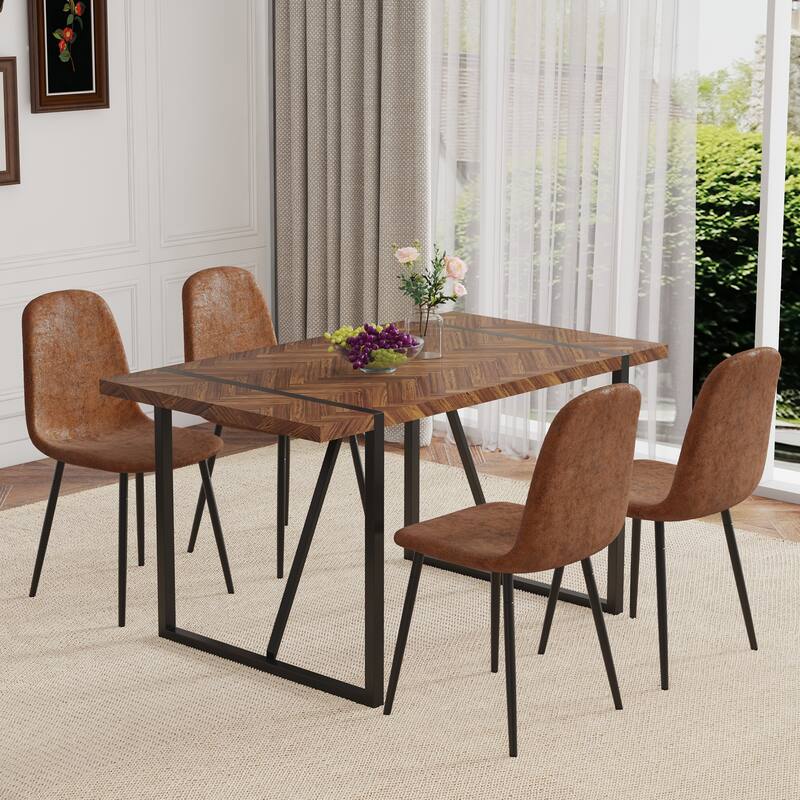 Kitchen Dining Table Set for 4 with 4 Dining Chairs, 5 Piece Modern Wood Table and Chairs Set for Kitchen, Living Room