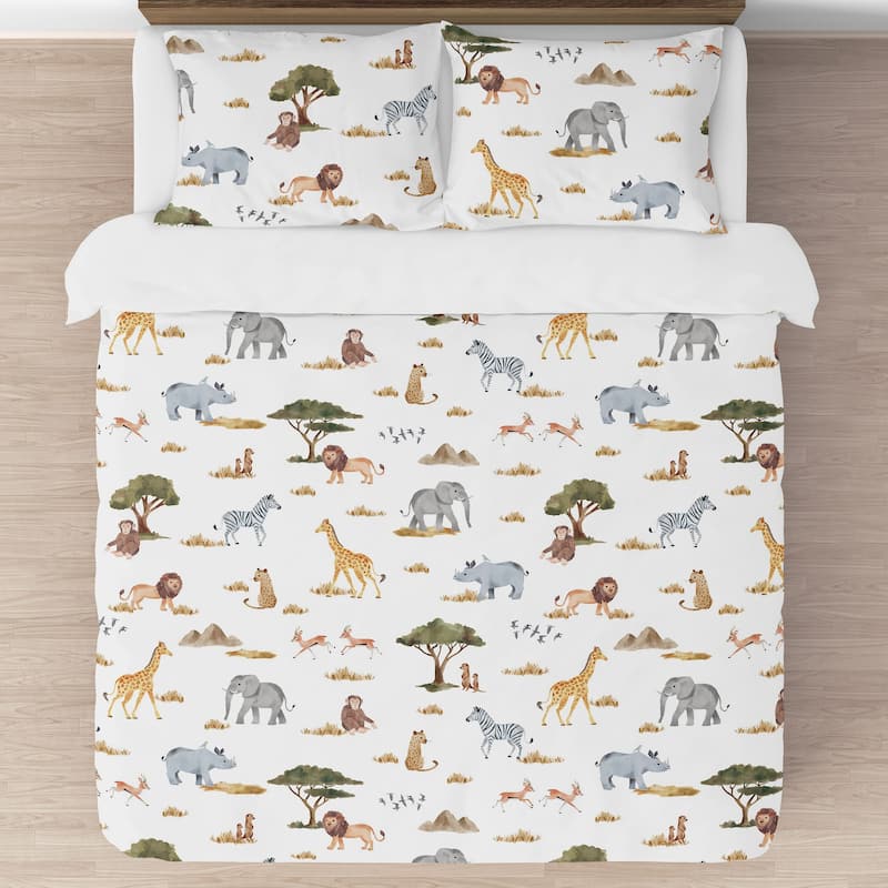 Jungle Animals 3pc Full/Queen Comforter Set Hunter Green Grey Black and White Safari Animal Elephant Giraffe Lion Monkey Leopard