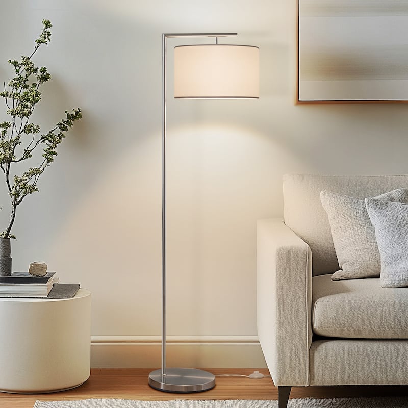 Brightech Montage Modern 60 in. Modern LED Super Bright Floor Lamp with White Fabric Drum Shade