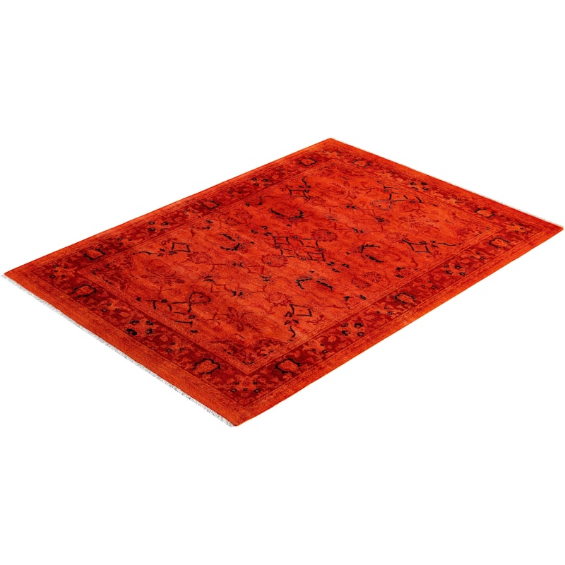Contemporary Overdyed Wool Hand Knotted Area Rug - 4' 3" x 5' 10"