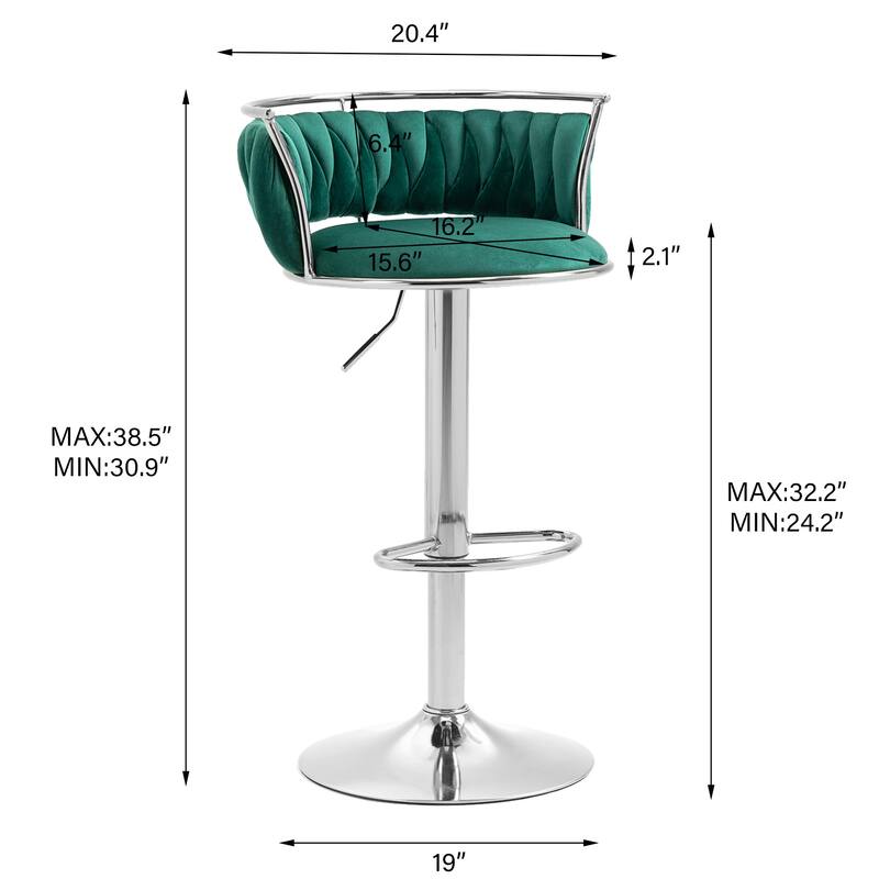 4 Set Modern Velvet Adjustable Swivel Bar Stools with Metal Frame