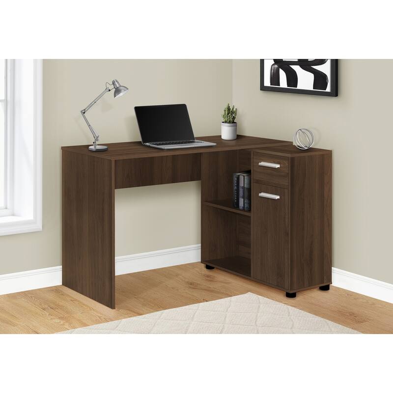 Contemporary L-Shaped Desk with Storage for Home Office, Kids' Bedroom, or Dorm Room in Dark Walnut Finish