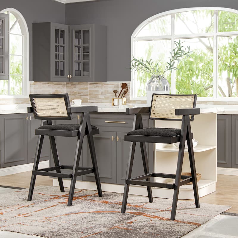 Modern Resin Webbing Back Bar Stool with Arms