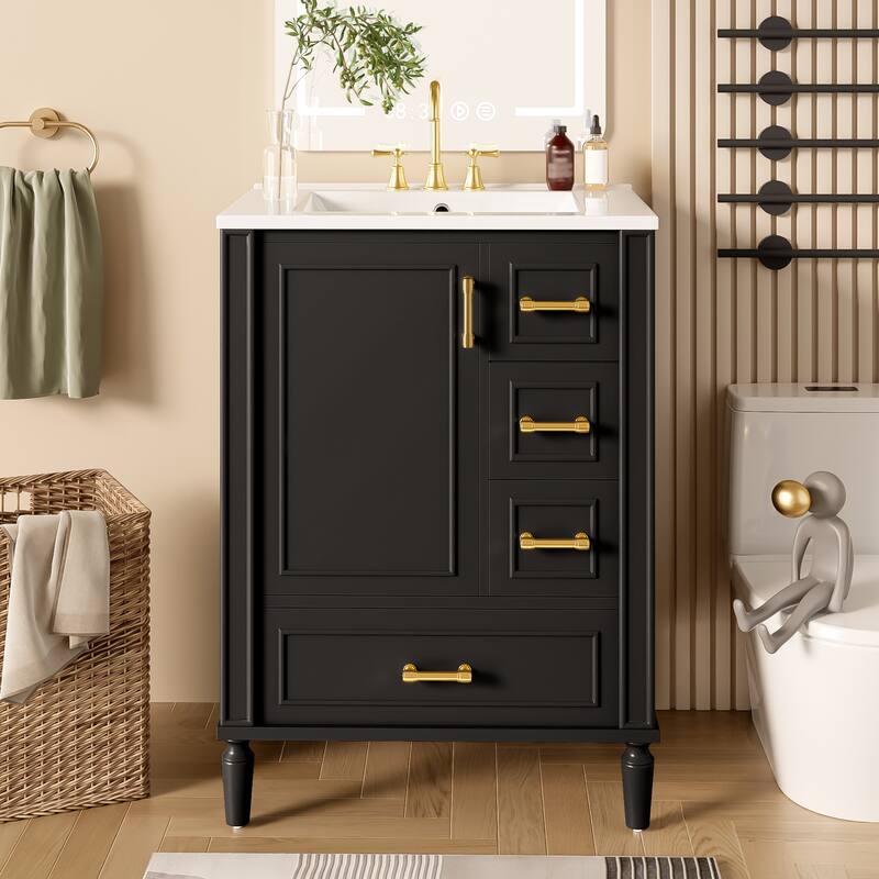 Modern 24" Bathroom Vanity with Ceramic Sink - Black - 24 Inch