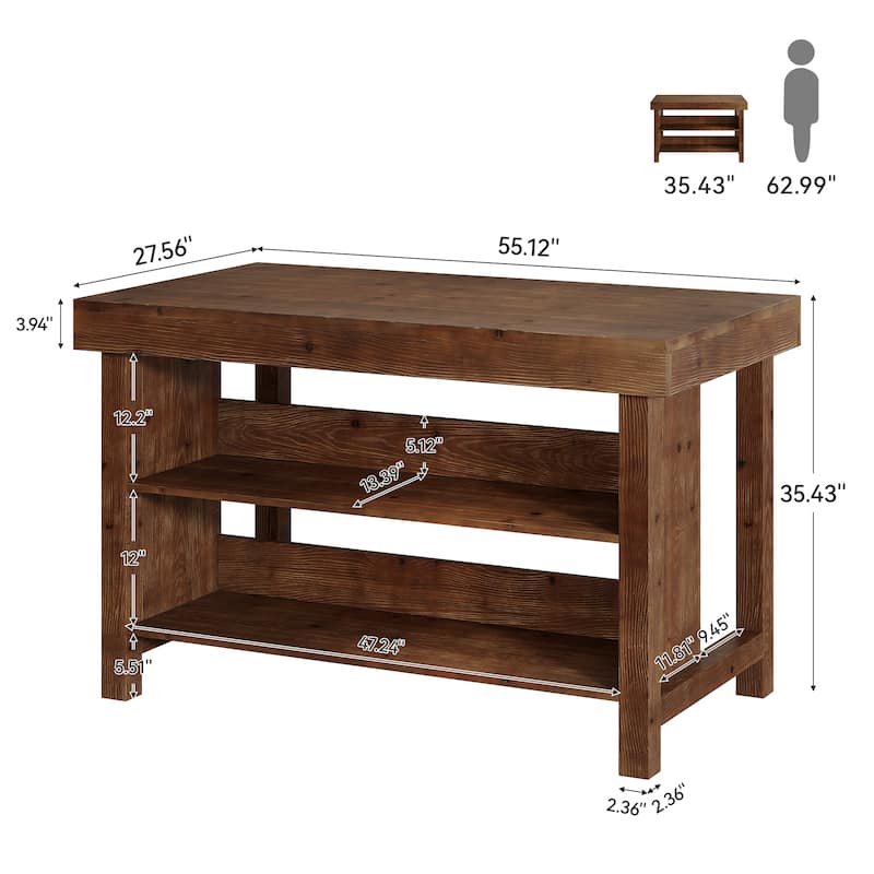 Solid Wood Kitchen Island, Open Storage Counter Height Table, Kitchen Dining/Living Room Coffee Bar Accent Island