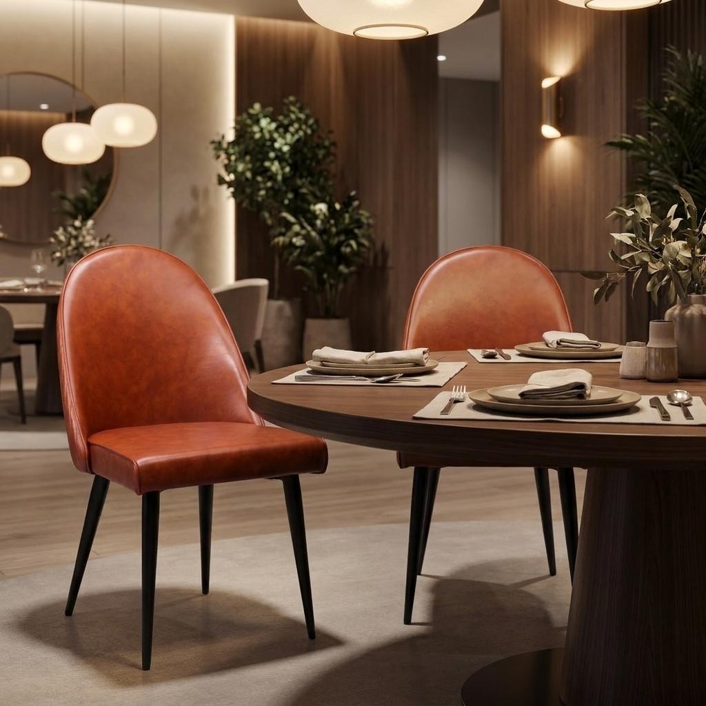 HomeRoots Set of Two Brown And Black Faux Leather And Steel Dining Side Chairs - 19.00 in. x 33.90 in. x 24.00 in.
