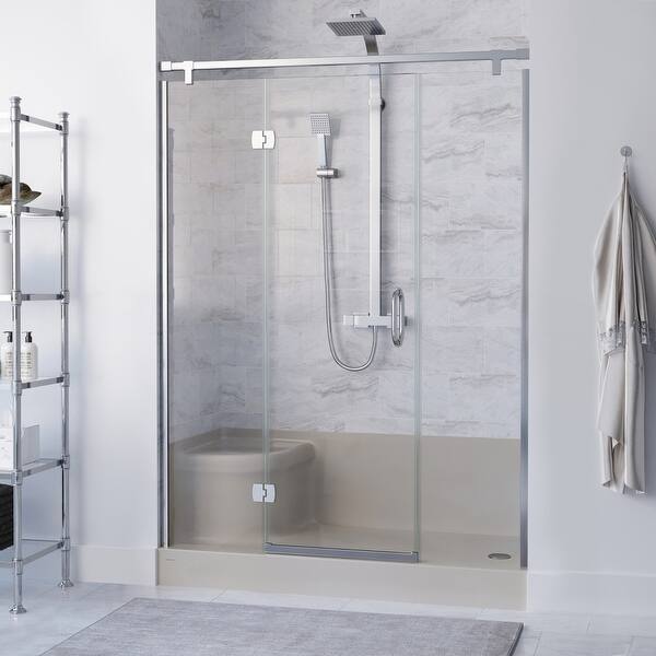 Shop Aquatique 60 X 32 Single Threshold Shower Base With Right Hand Drain And Integral Left Hand Seat Overstock 31904611 Bisque