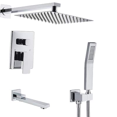 Shower Faucets Sets Complete Chrome Finish Shower System 10 Inches Rain Shower Head with Handheld Shower Valve