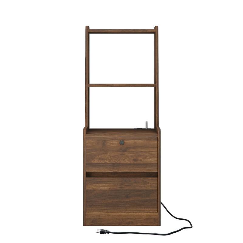 Smart Nightstand with Night Light, Modern Night Stand with Bookshelf, Bedside Tables with Storage Cabinet，Set of 2
