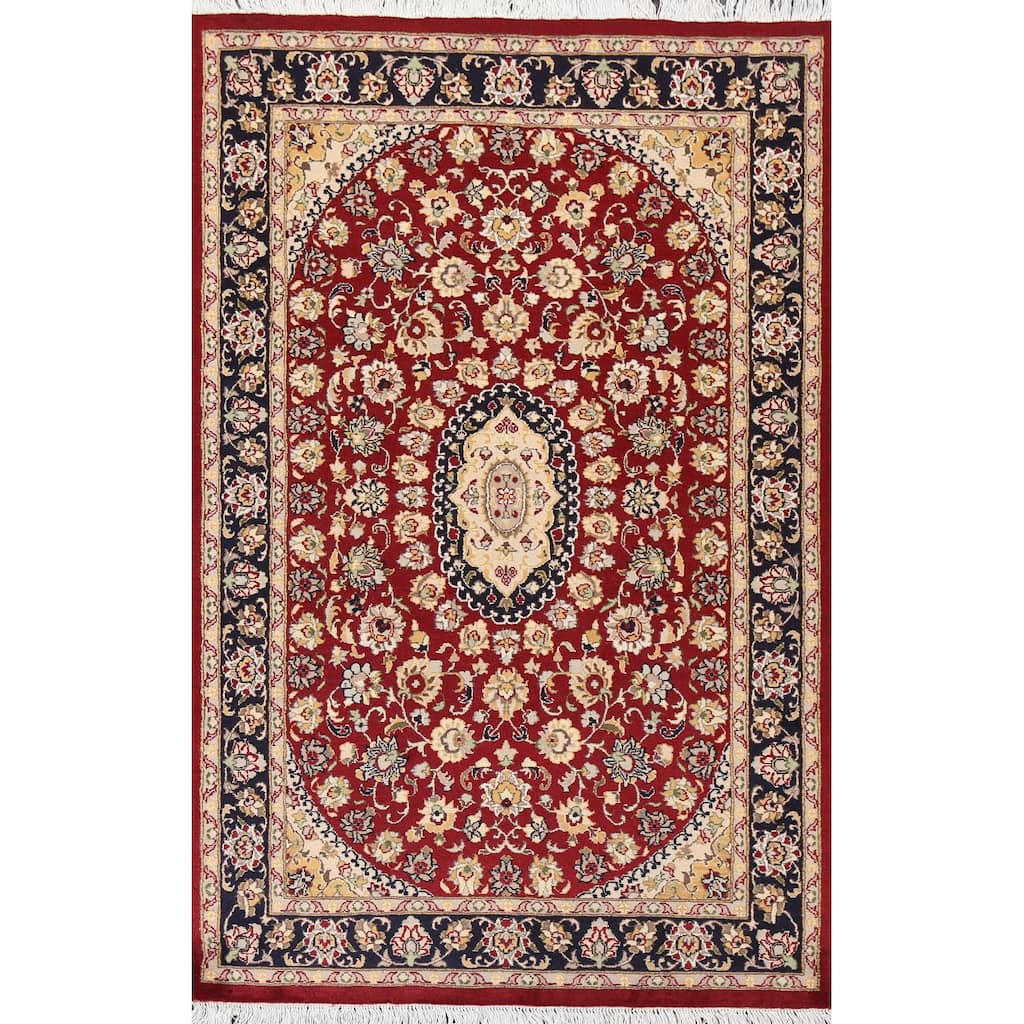 Floral Vegetable Dye Nain Oriental Area Rug Wool Hand-knotted Carpet - 3'11" x 6'4"
