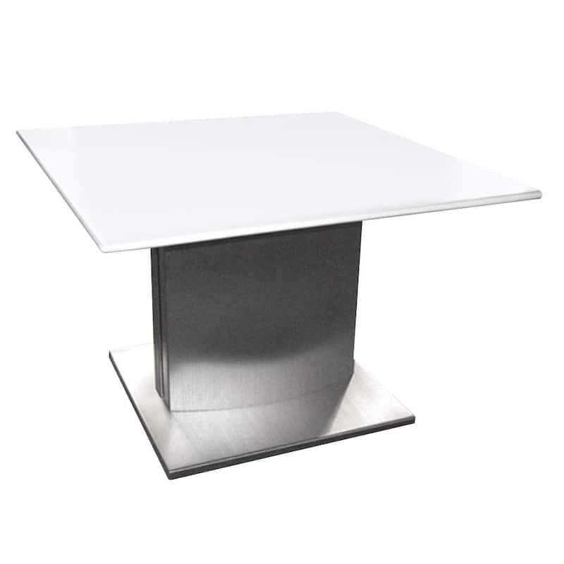 HomeRoots 22" White And Silver Marble And Metal Square Pedestal End Table - 21.5' X '22' X '21.5