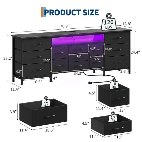 70 inch black dresser TV Stand for 65-80 Inch TVs, Entertainment Center with 13 Fabric Drawers - On Sale - Bed Bath & Beyond May Queen MQ2165 - Size:UK 7 / US 9 / EU 40 Back-In-Stock-Two-Hundred gaming equipment