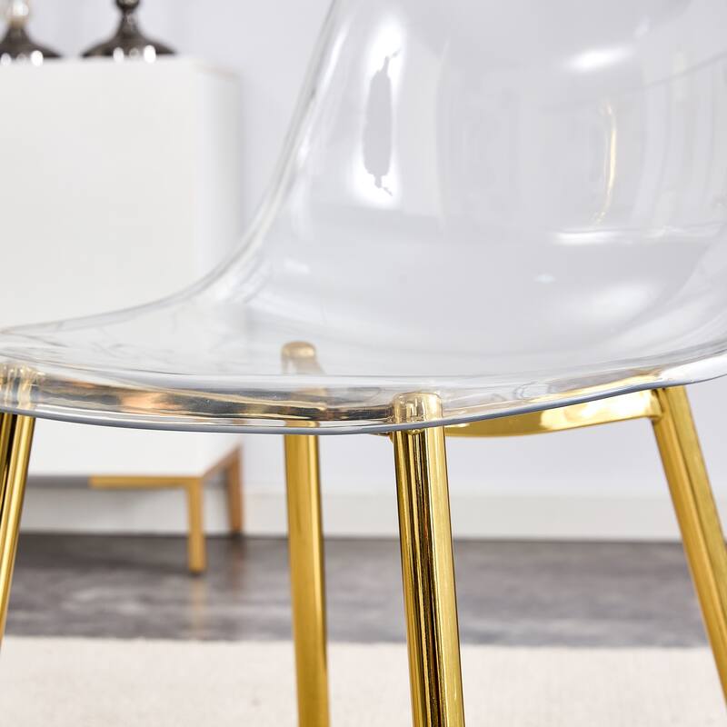 Roomfitters 5pcs Wood Texture MDF Coffee Table Set with Tempered Glass Legs and Transparent Chairs, Transparent