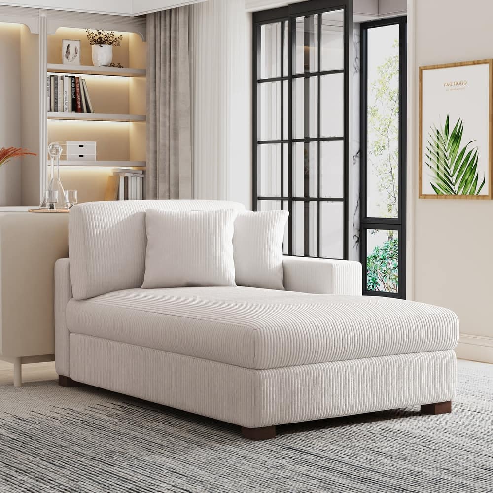 Modern Corduroy Indoor Chaise Lounge Couch with Pillows
